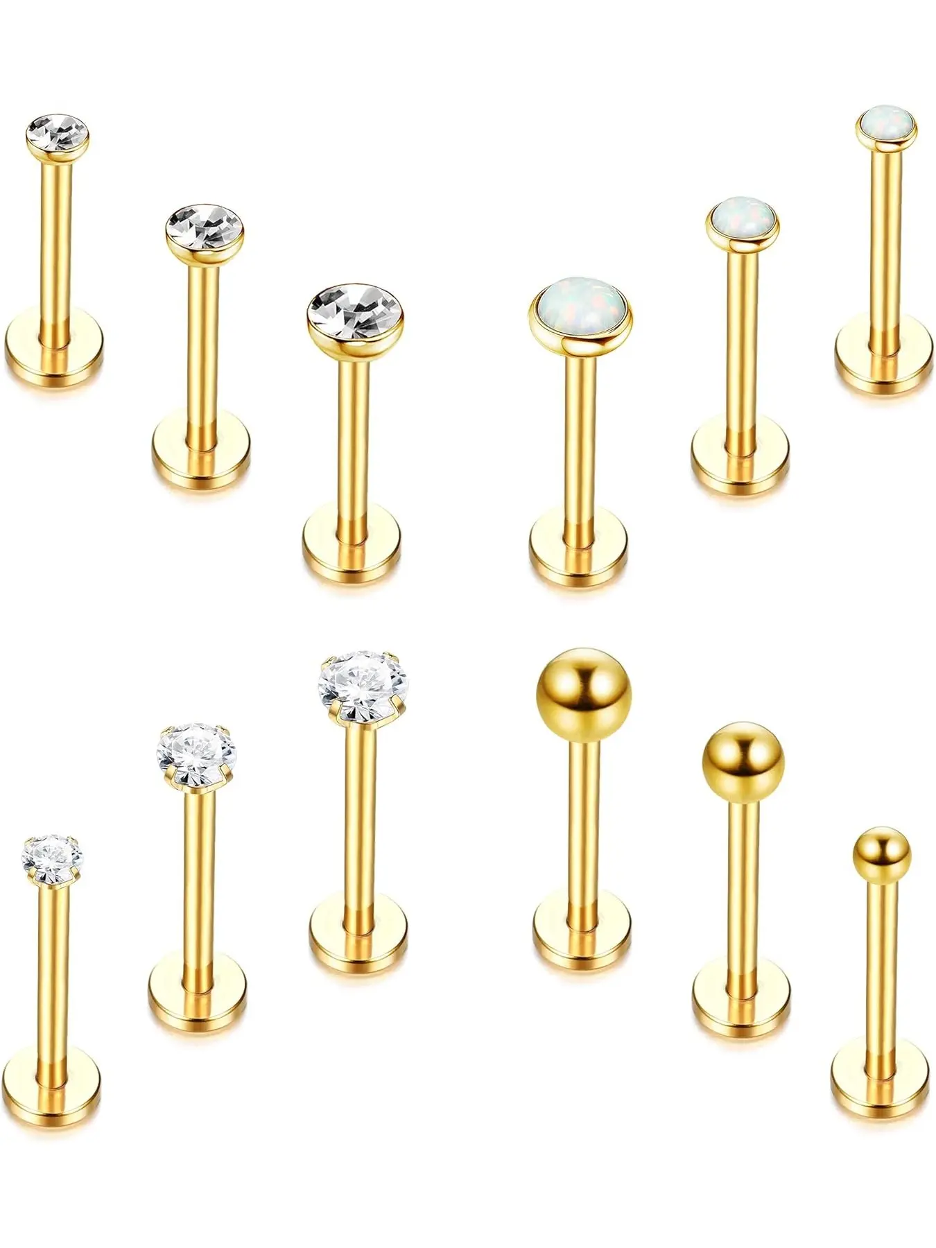 12 Pcs Lip Rings for Women Men 16 Gauge Stainless Steel Labret Studs Cartilage Forward Helix Tragus Earrings Medusa Piercing Jewelry