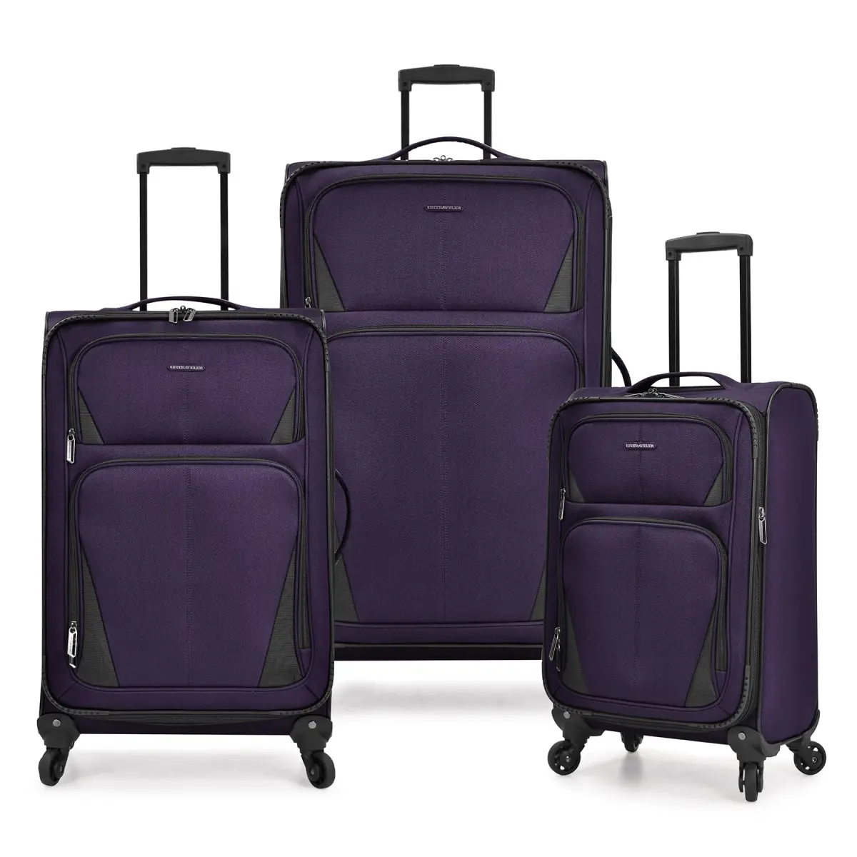 212 MAIN Aviron Bay Expandable Twill Fabric Softside 3-Piece Luggage Set (23in,27in,31in) - 4 Wheels 360 Rotation Spinner, Zipper Closure, Carry On Luggage Compatible (Purple)