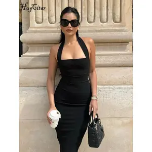2025 Elegant Halter Black Backless Sexy Bodycon Maxi Prom Dress Summer Y2K Clothes Wedding Birthday Party