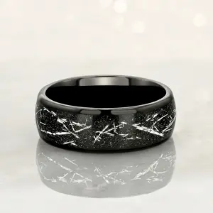 "STARDUST" Tungsten Carbide Black Ring 8mm, 6mm, 4mm w/ Meteorite Dust and Silver Specs