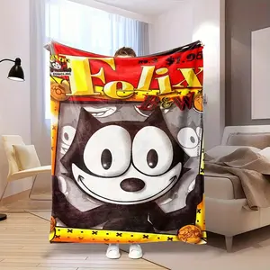 Felix the Cat themed printed flannel blanket - lightweight and durable for home, office, travel, camping - perfect holiday gift