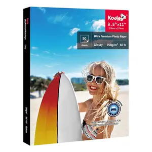 Koala Ultra Premium Glossy Inkjet Photo Paper 8.5"x11" 50 Sheets 250g/m² 66 lb Fast Dry High Color Consistency Vivid Printing Single Sided