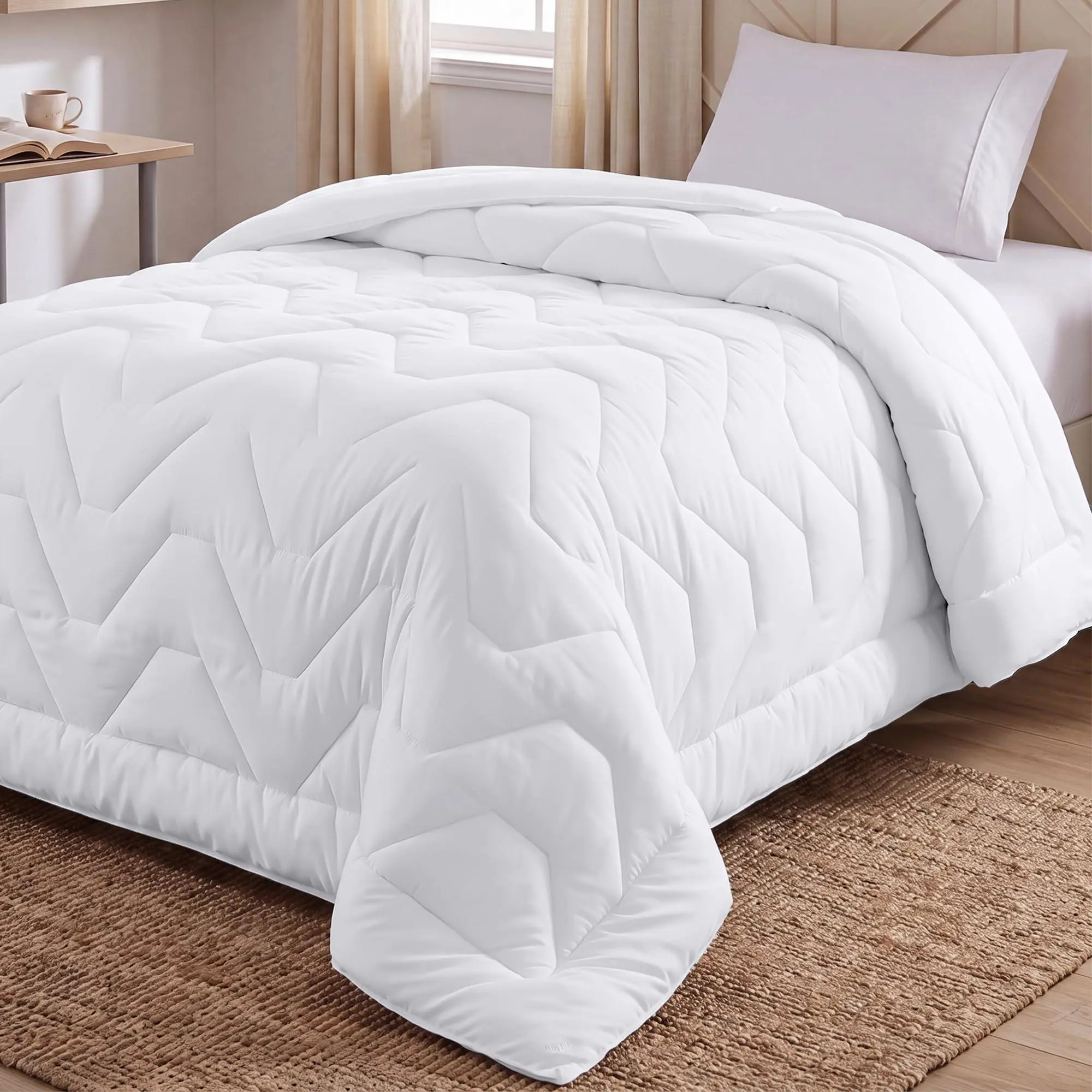 Utopia Bedding Quilted Comforter, Duvet Insert,Soft and Fluffy Zigzag Pattern Down Alternative Bed Comforter, All Season, Breathable, Corner Tabs, Machine Washable