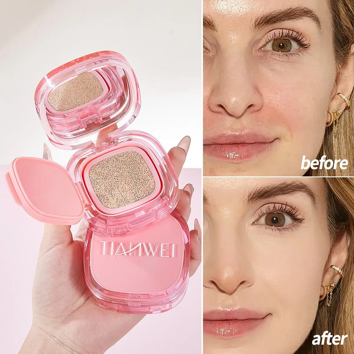 Lightweight Air Cushion Bb Cream, Moisturizing, Natural Brightening, Non-Caking Foundation, Matte Finish, Suitable for All Skin Types
