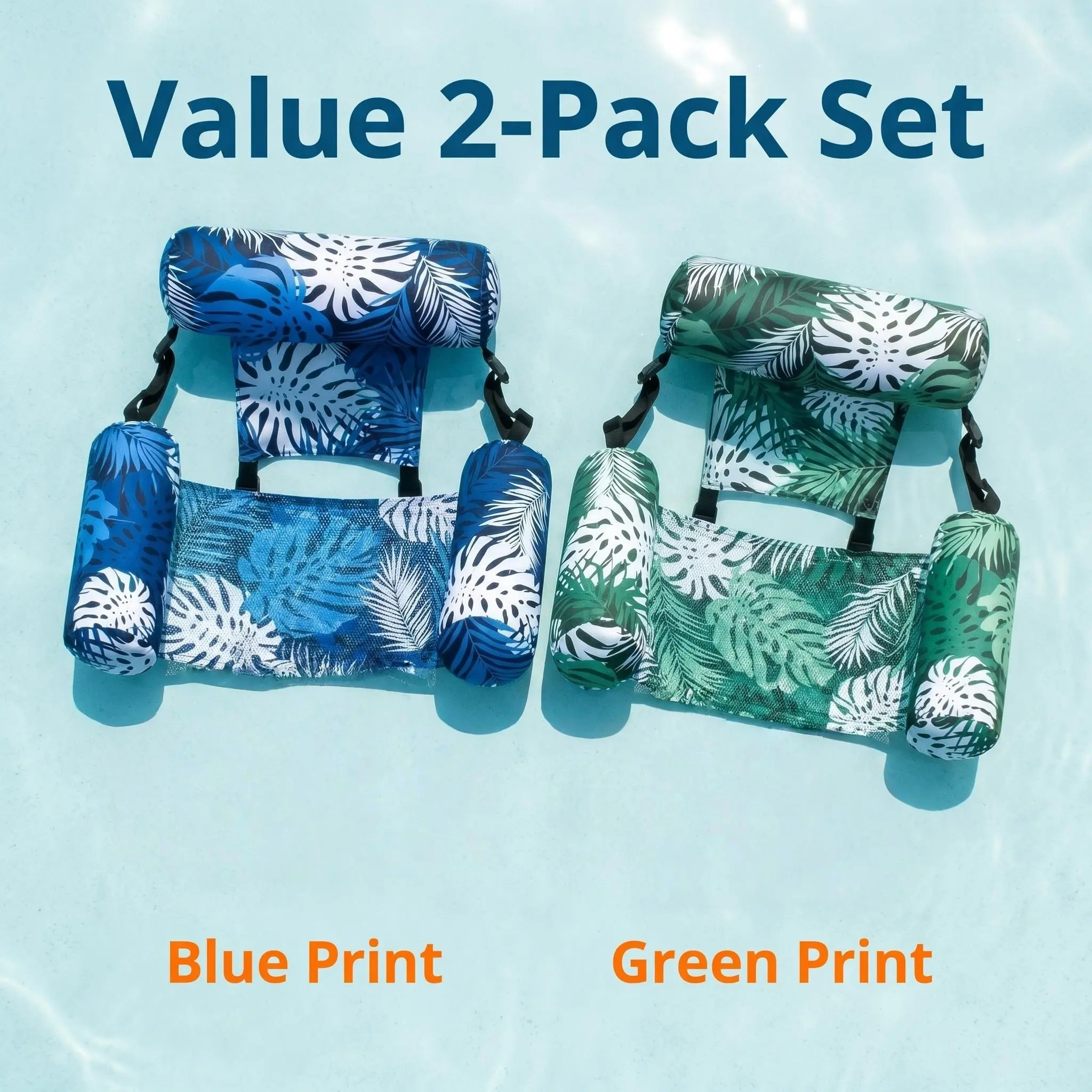 2-Pack Inflatable Floating Pool Hammock with Backrest - Lightweight Lounger Chair, Multi-Purpose Water Seat, Fits for Pools and Lakes, Great for Outdoor Lovers, Inflatable Recliner Swim Towels, Floating Water Hammock Swim Towels