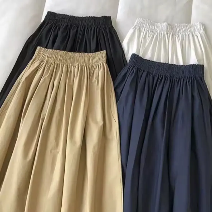 Women's White Long Maxi Skirt Fashion Pockets Pleated Knee Length Skirts Autumn 2025 New Casual Elegant High Waist A Line Femme Skirts in Multiple Colors
