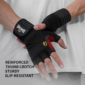 1 Pair Weightlifting Gloves - Reinforced Thumb Crotch, Slip-Resistant, Adjustable Hook-and-Loop Closure, Black with Yellow Accents for Fitness, Sports & Bodybuilding, Durable Material