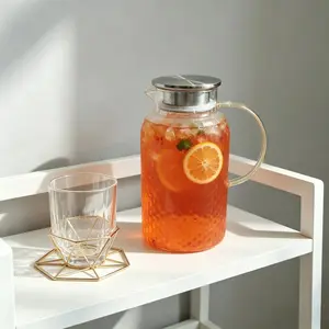 Bandesun Glass Pitcher with Lid, 68 oz/ 2 Liter Water Pitcher,Glass Water Carafe for Cold Brew, Coffee, Lemonade, Iced Tea,Beverage, Heat Resistant Water Glass Jug