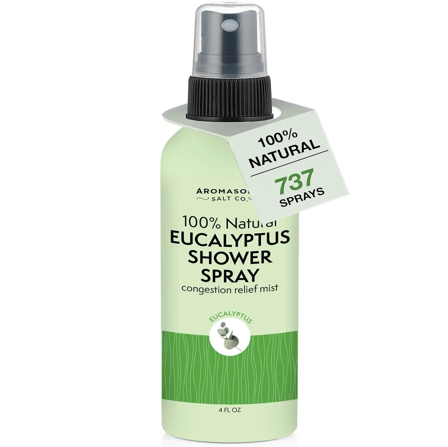 Aromasong Salt Co. Pure Eucalyptus Steam Shower Mist - 100% Natural Pure Essential Oil Scent, 4 fl oz Travel Size Salt Body Care, Daily Congestion Aid Therapeutic Treatment