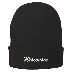 Trendy Apparel Shop Wisconsin Embroidered Winter Folded Long Beanie