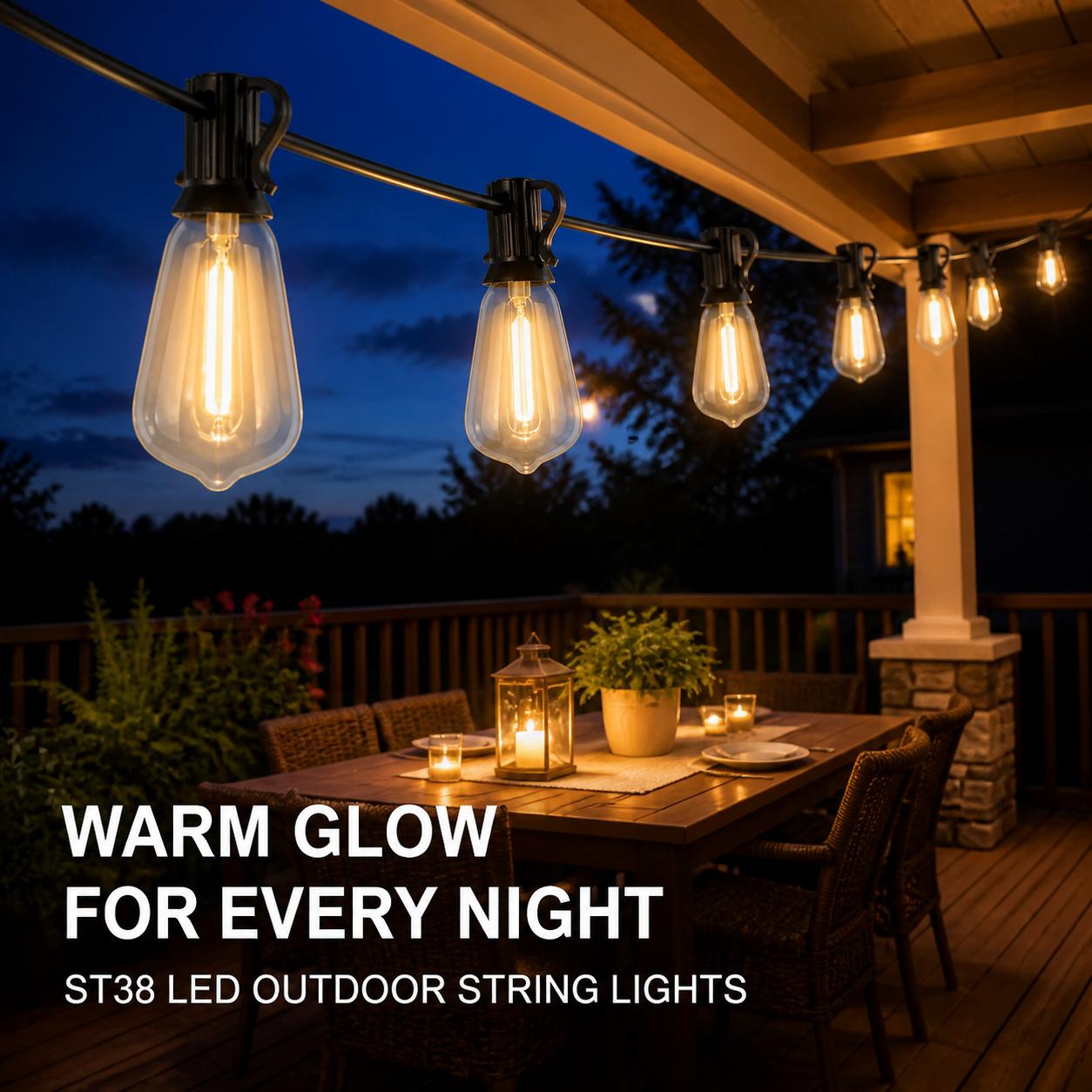 ECHOSARI 200ft Length ST38 Outdoor String Lights, Dusk-to-Dawn Sensor & Timer Control, Warm White Plug-In, IP65 Shatter-Resistant Plastic Bulbs, Backyard Lighting for Patio, Home Decor