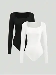 Women's Two-Piece Set, New Pure Color Long Sleeve Slim Fit Top, Highlight Waistline, Comfortable Women's Clothing