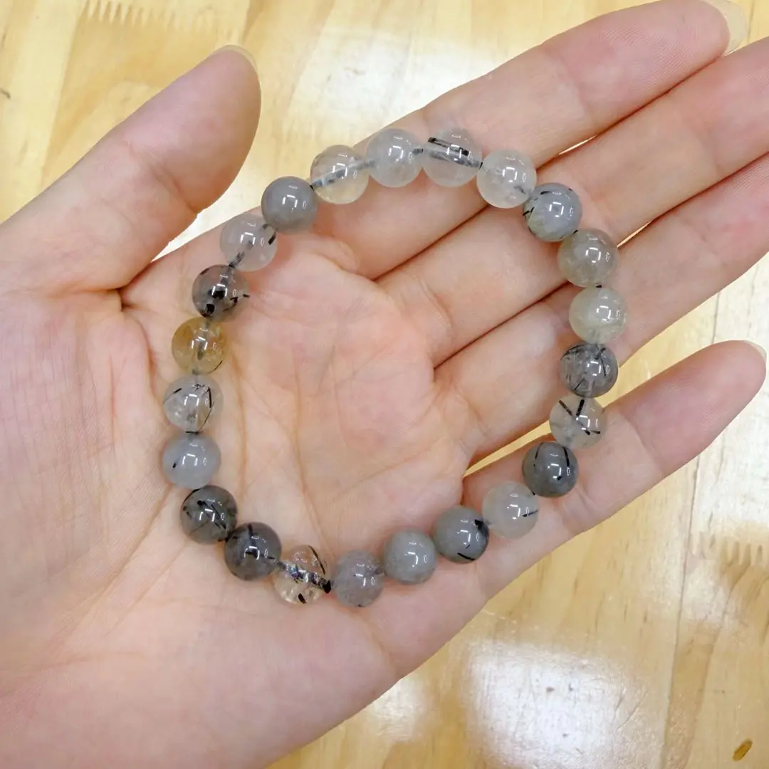 Julia(14741)gc.8mm black rutilated quartz bracelet 20 pcs