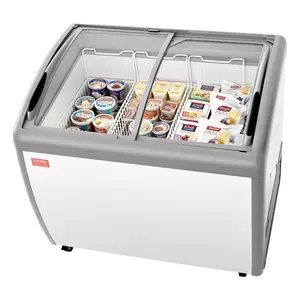 VEVOR Commercial Ice Cream Display Case, 9.3 Cu. ft Chest Freezer, -19 to 3 Temp Adjustable Mobile Top Deep Freezer with 3 Wire Baskets, 2 Sliding Glass Doors, Locking Casters LED Strip Lighting