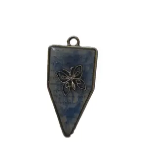 Light blue pendant with a silver butterfly.