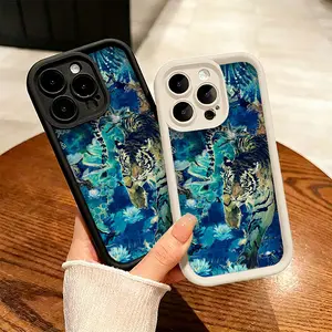 Blue Tiger and Ocean Fantasy Phone Case， Abstract Artistic Style for iPhone 17 16 15 14 13 12 11 Plus Pro Max， Creative Gift.
