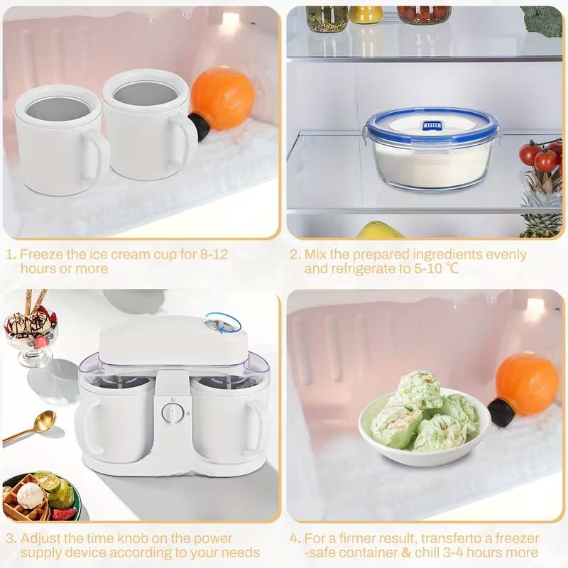 1L Dual-Bowl Ice Cream Maker  – CreamyDelight , Effortless Homemade Ice Cream, Frozen Yogurt & Smoothies, Easy-Clean Detachable Cups, Perfect Gift for Any Occasion .