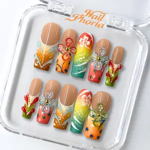 NailPhoria TROPIC POP - Handmade Press-On Nails | Reusable, Salon-Quality, Long-Lasting, Glossy Design