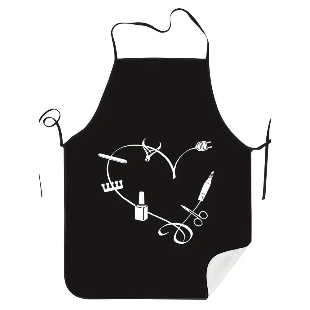 Nail Tech Heart Retro Nail Salon & Beauty Apron - Unisex Workwear with Nail Tech Heart Print, for Manicure, Pedicure, Hairdressing - Hand Washable, Easy Cleaning Apron (Compatible, Salon)