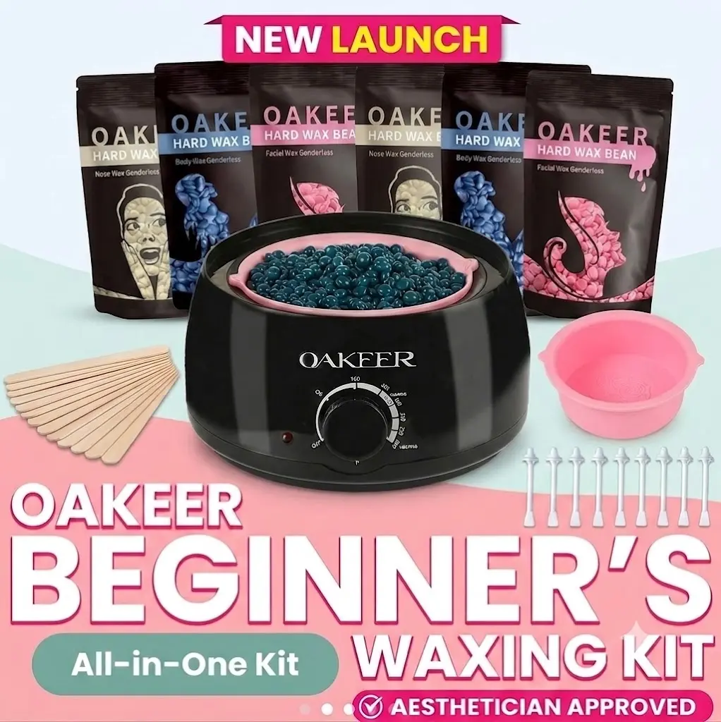 Viilife Oakeer Waxing Kit for Hair Removal, At-Home Wax Warmer with Easy-Clean Silicone Bowl, 6 Hard Wax Bags&, Bikini & Face Hair Removal | Sensitive Skin Wax Beads with Prep & Aftercare Sprays & 62 Accessories for Women & Men, Wax Hair Removal