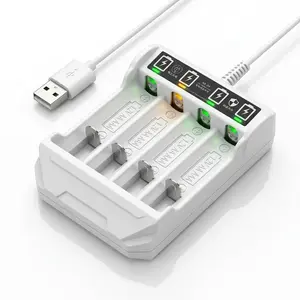 4-Slot USB AA AAA Ni-MH Rechargeable Battery Charger, Portable Charger for AA/AAA Rechargeable Batteries Charging