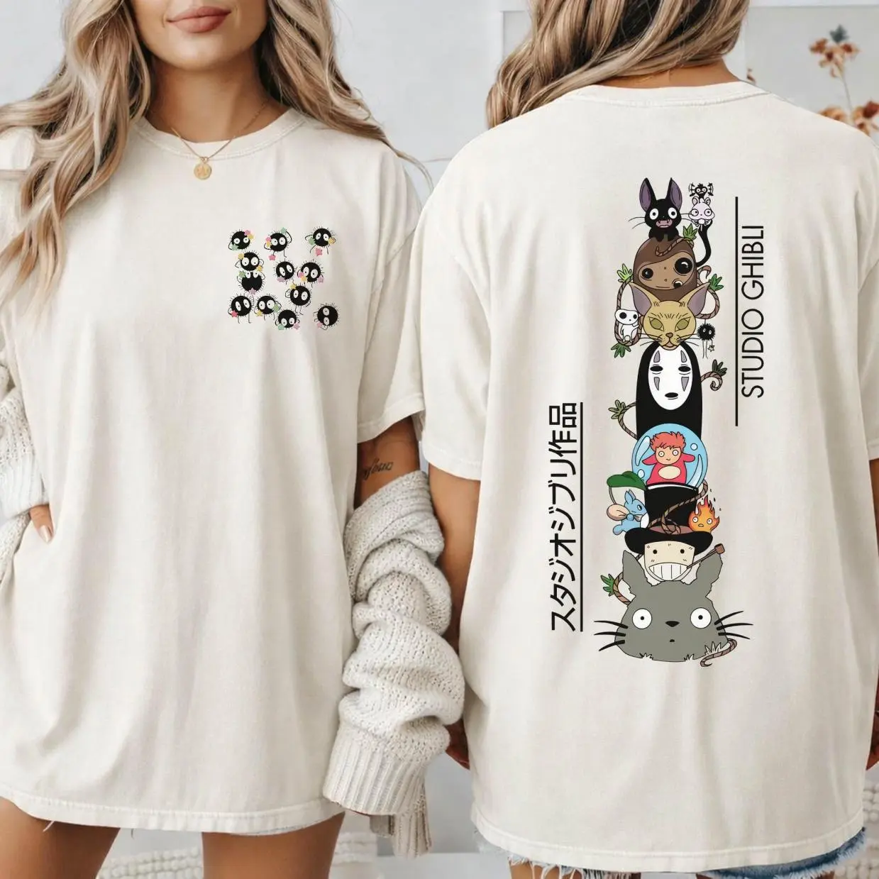 2 Side Studio Ghibli Shirt, Spirited Away, Totoro, Howl's Moving Castle, Kiki, Kodama, Susuwatari, Calcifer, Gift for Anime Lovers, Y2K Streetwear, Soft Cotton Blend, Breathable Comfort, Go-To Outfit, No Thinking Needed