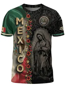 Mexico Shirt,Our Lady of Guadalupe T-Shirt,Mexican Flag Aztec Calendar Tee,Viva Mexico 3D All Over Print Shirt, Mexican Pride Patriotic Gift
