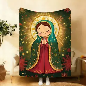 Anime Virgin Mary & Our Lady Guadalupe Design Soft Flannel Throw Blanket Soft Funny Throw Blanket Cozy Lightweight Plush Portable Cover Blanket For Sofa,Warm Gift For Birthday,Christmas,A perfect gift for children, family, and friends this Thanksgiving.