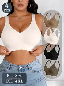 Women's Plus Size Wireless Bra, Adjustable Straps, Soft Comfortable Fabric, Lightweight, Home Fitness, Daily Wear, Seamless Design, Womenswear
