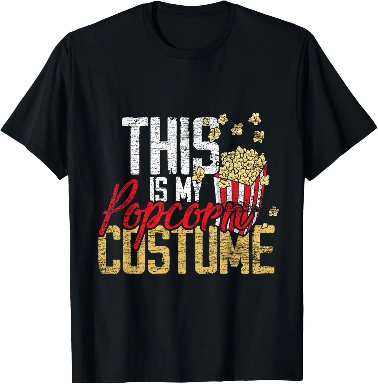Cute Popcorn Costume Graphic T-Shirt, Unisex Vintage Fashion Top in 100% Cotton with Round Neck, Distressed All Seasons Streetwear, Humorous, Playful, Casual