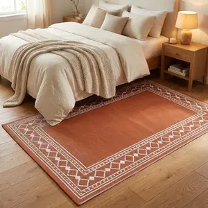 9x12ft FT Terracotta Waterproof Reversible Outdoor Rug, Modern Geometric Diamond Edge Plastic Straw Mat, UV Resistant Easy Clean Foldable Carpet with Portable Bag for Patio Deck Balcony RV Camping Beach