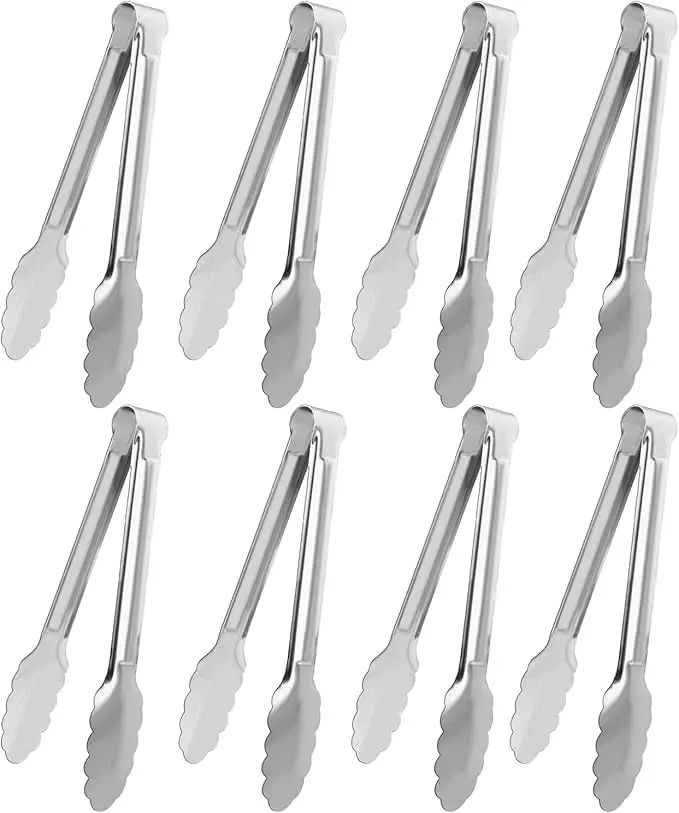 8-Piece Classic Stainless Steel Sturdy Buffet Tongs Cooking Utensils Set - Heat Resistant, Dishwasher Safe, Anti-Slip Grips, Kitchenware Stainless Steel for Daily Use (Sugar Cubes, Fruits)