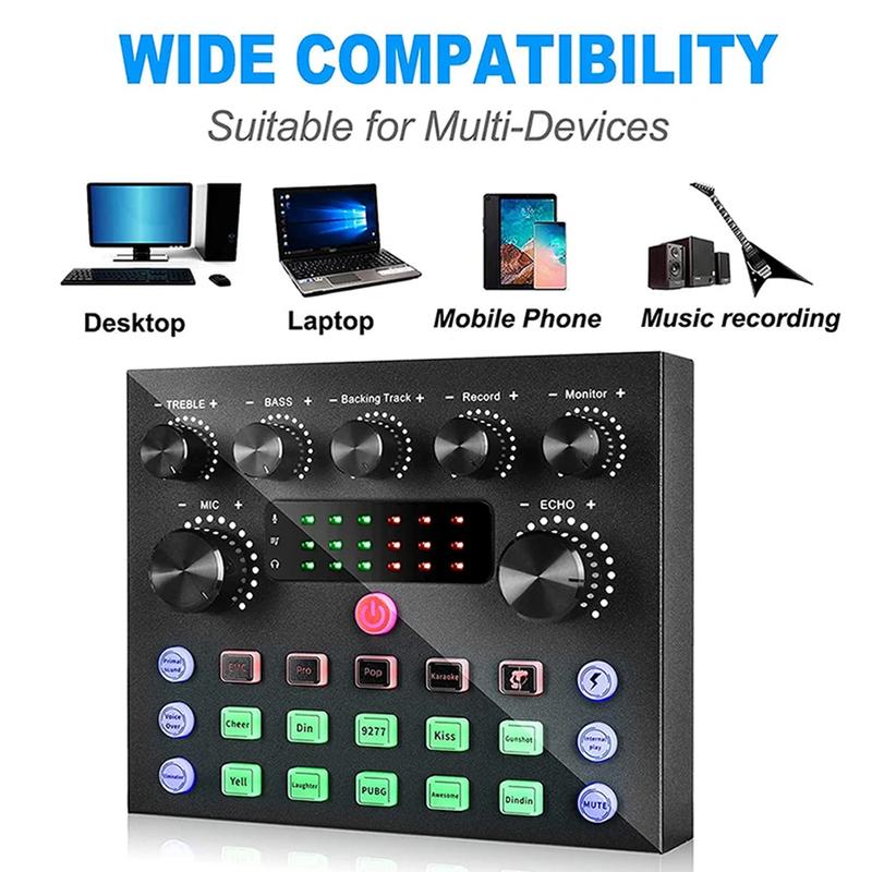 V8S Podcast Equipment Bundle, wireless Live Sound Card and BM800 Microphone Sound Mixer Bluetooth connection Audio Interface For Smartphone computer,Recording, Broadcasting, Live Streaming, YouTube,TikTok studio package