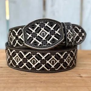 Brown “Horseshoe” Leather Belt for Men Made in Mexico