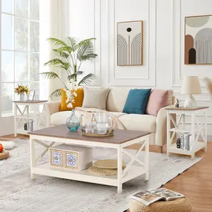 PHI VILLA End Table Living Room - Side Table/Coffee Table/Console Tables for Small Spaces - White Furniture Home Springtok Lamp