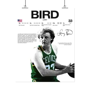 [New Sports Decor - Sale Up To 40%] [Unframe] Larry Bird Signed Poster, Hardline Series Basketball Wall Art, Boston Legend Decor, Vintage Sports Room Art, Gift for Basketball Fans