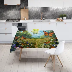 Waterproof Polyester Tablecloth, Butterfly Garden Path Design, Easy Clean Outdoor Patio Cover, Durable Dining Room Kitchen Mat