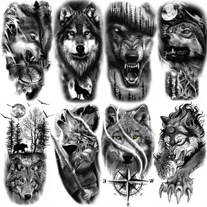 Wolf Head Temporary Tattoo Stickers, Waterproof Realistic Design, Suitable for Men & Women, Large Half Sleeve Body Art Tattoos