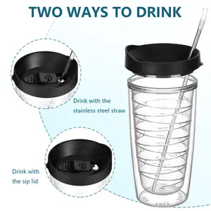 Double Wall Insulated Tumbler Set of 4, Clear Tumblers With Lid and Straw, 16oz Tumbler for Cold & Hot Drink, Plastic Insulated Tumbler Cup for Indoor Outdoor, Reusable Plastic Tumbler