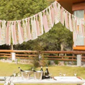 1 PC Chiffon Fringe Flower Garland, Polyester Chiffon Fringe Banner Pull Flag, Decorative Banner, Perfect for Wedding, Birthday, Bridal Shower, Engagement Party Decor