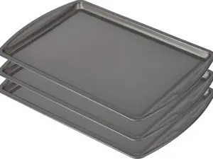 Everyday Nonstick Carbon Steel 13"x9" Baking Sheet Set 3 Pack Standard-Sized Non-Slip Cooking Pans for Oven Baking Cookies & More
