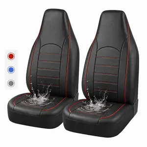 AUTOYOUTH PU Leather Car Seat Covers 2PCS, Black & Blue High Back Front Seat Covers Anti-Slip Waterproof Universal Fit for Jeep Toyota SUVs Vans Trucks, Airbag Compatible, Easy to Install, Car Accessories fathersdaygift
