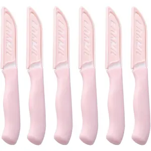 6 Pack Ceramic Paring Knife with Knife Cover, Lightweight Ceramic Knives, Fruit and Vegetable Small Knife (Pink)