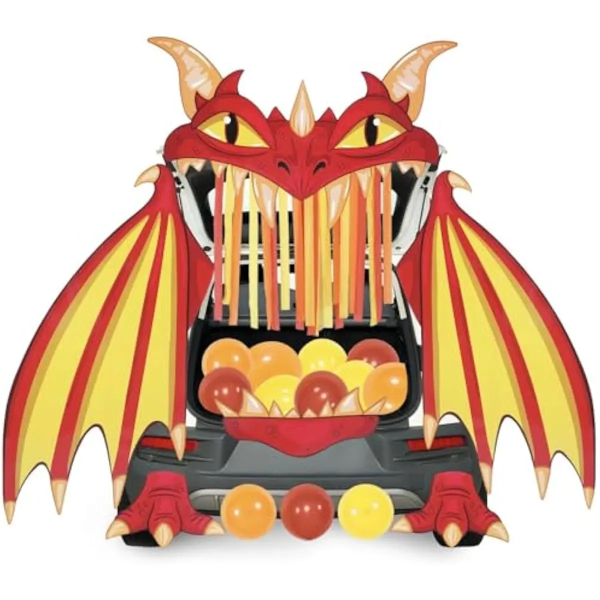 Halloween Fire Dragon Trunk Or Treat Car Decorations Kit for SUV Outdoor Indoor Decor, for Haunted House Archway Garage Lawn with Crepe Paper Balloons