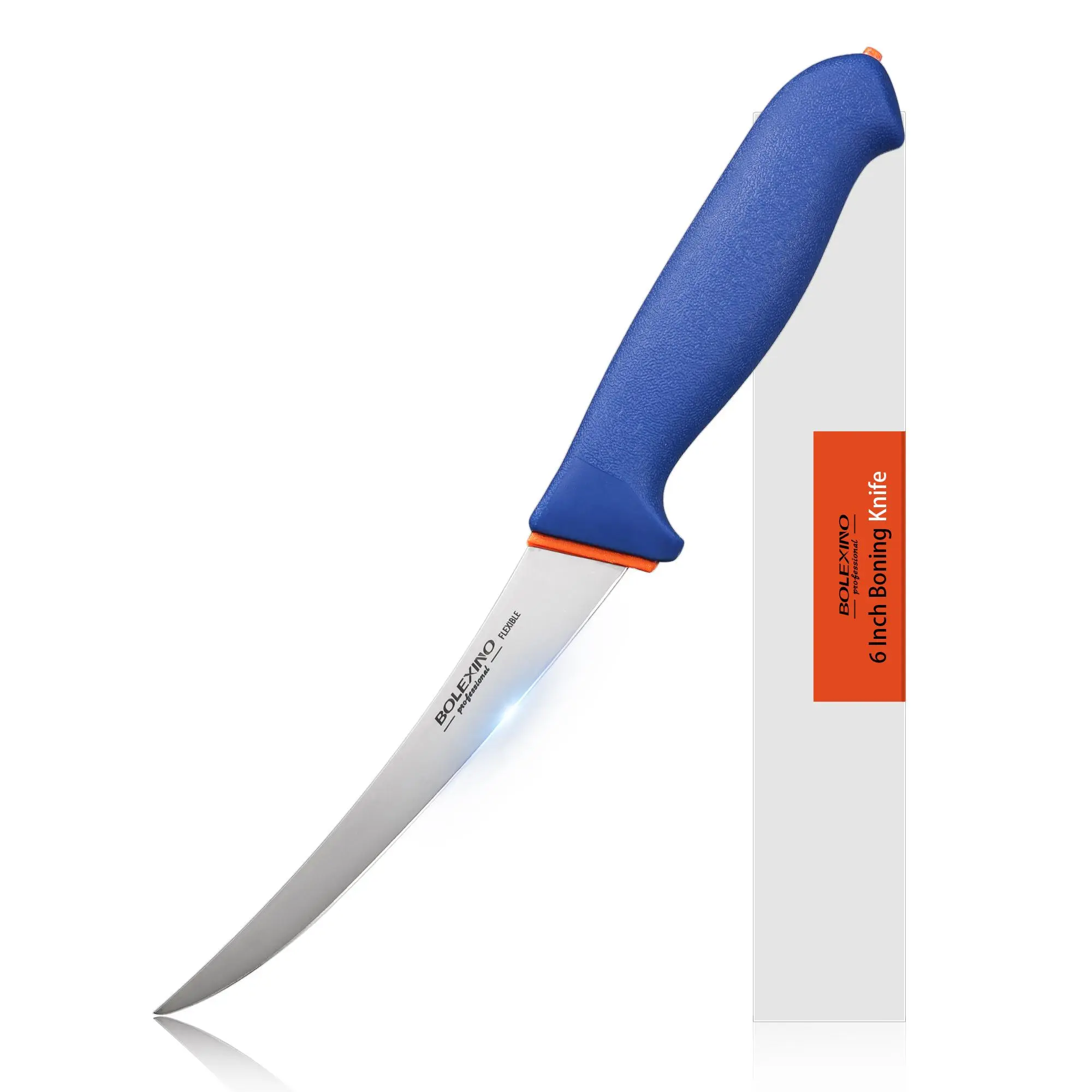 BOLEXINO 6-Inch Ergonomic Flexible Curved Boning Knife - X50CrMoV15 German Stainless Steel, Sharp Blade, Non-Slip Softgrip, for Meat/Fish Deboning Filleting, Home Kitchen Use, German Steel