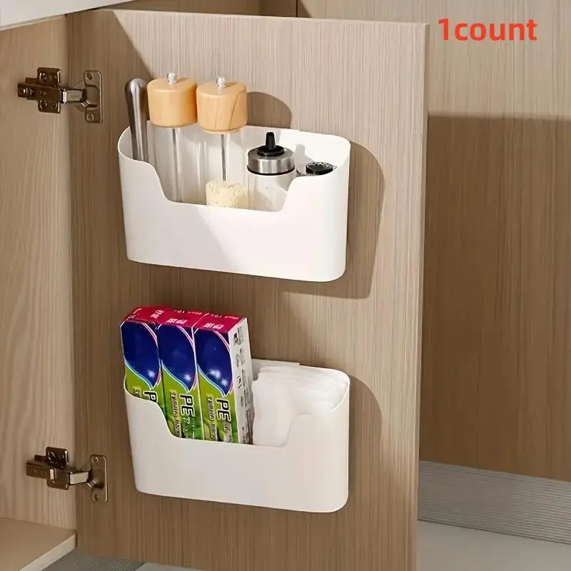 Wall Mounted Storage Box, 1 Count Punch Free Cabinet Door Storage Box, Storage Organizer for Kitchen Bathroom Office Bedroom, Home Organizer, Bathroom Organization