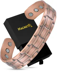 MagnetRX Stamped Chain Magnetic Copper Bracelet Cuff for Men