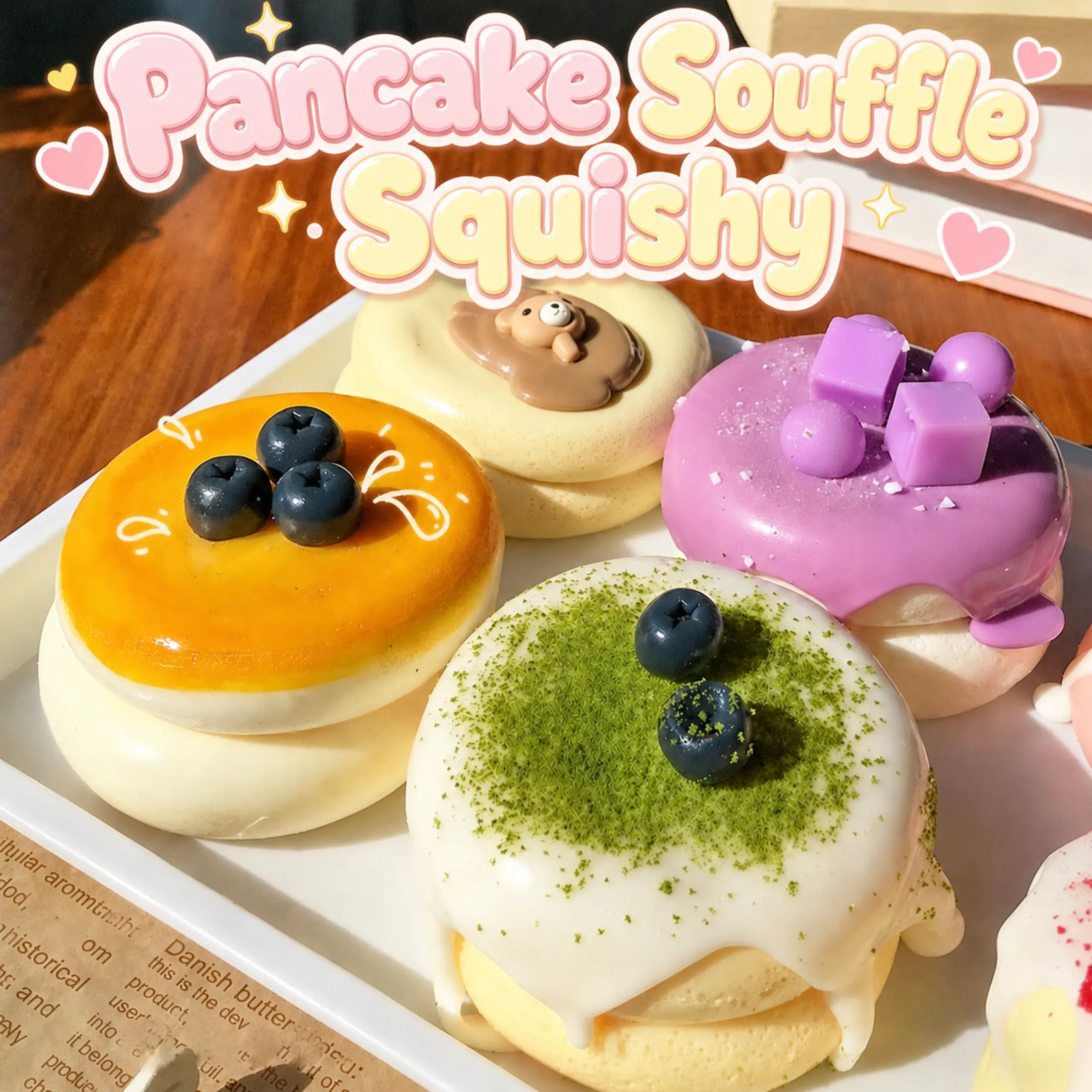 Sweet Kawaii Soufflé Pancake Taba Squishy Toy Soft Kawaii Mochi Taba Souffle Squishy Fidget Toy Sensory Stress Relief Toy for Kids, Teens & Adults, Cute Strawberry Squeeze Toy for Relaxation