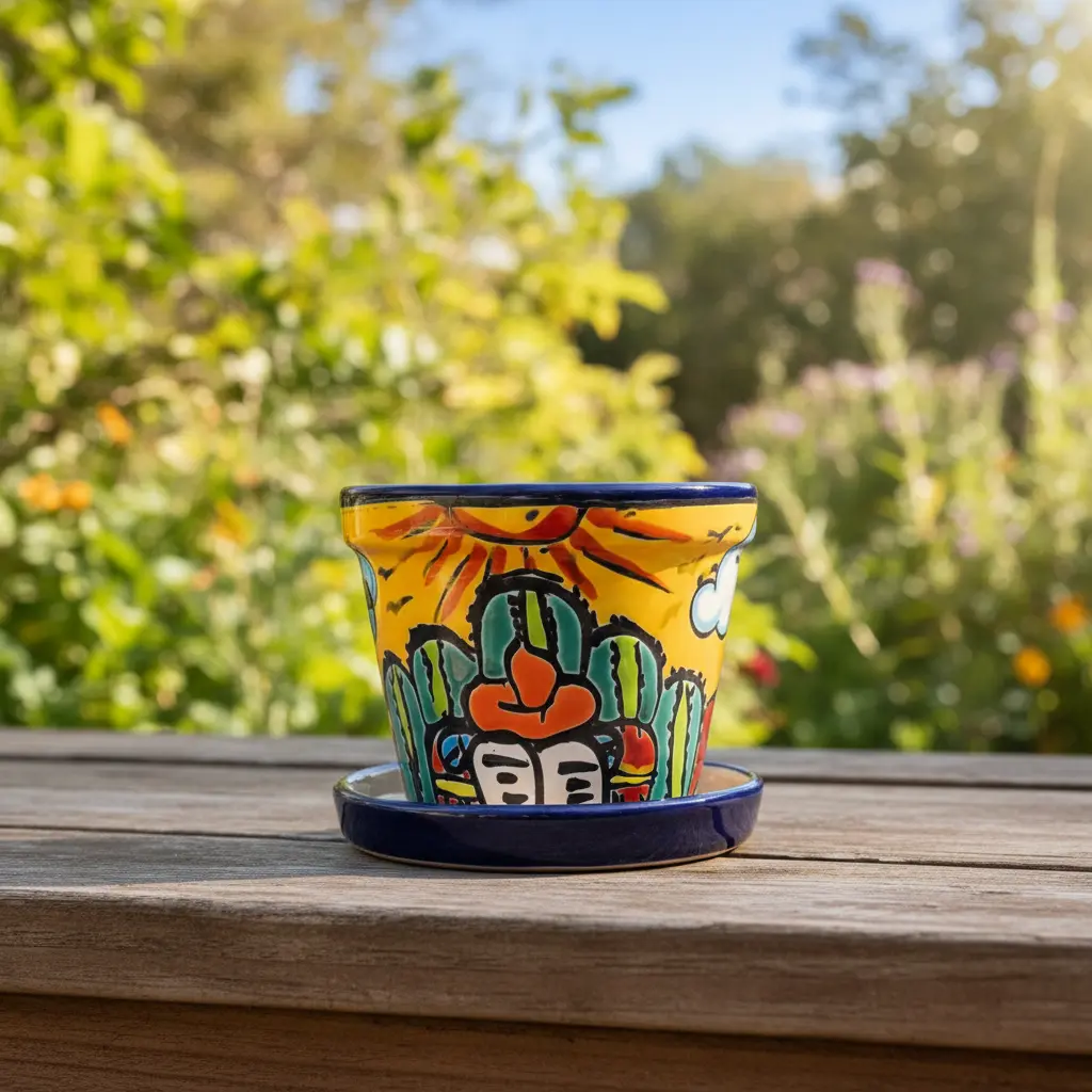 Hand-Painted Talavera Planter with Saucer – Rancherito | 4" | Indoor & Outdoor