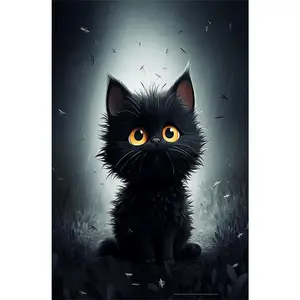 1PCS Cute Black Cat Diamond Painting Kit with Big Yellow Eyes DIY Art Craft for Home Wall Decor Rainy